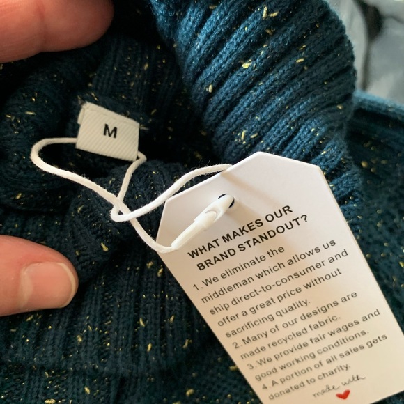 NWT Orwya Blue mock neck sweater with gold flecks, M (fits like an S) - Picture 9 of 10